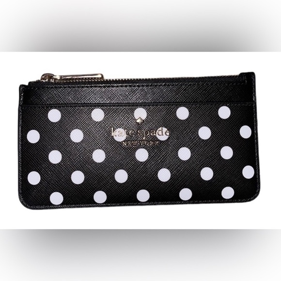 ♠️KATE SPADE♠️Cheers Black Multi Charming Dot Print Large Slim Cardholder/NWOT - Picture 1 of 7